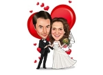 Hochzeit Karikatur mit Herzen