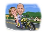 Paar auf Motorrad Karikatur