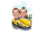 Paar im Auto Karikatur