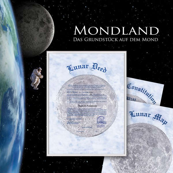 Mondgrundstück Geschenkurkunde - A3 Format | Mondland Verlag