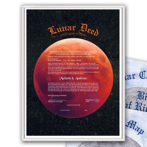 Persönliche Mond Urkunde - Lunar Eclipse Edition | Mondland Verlag